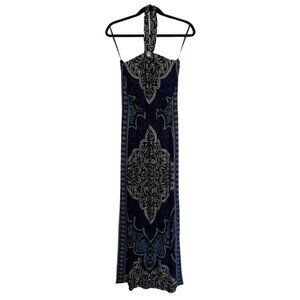 White House Black Market Halter Maxi Dress Pullover Stretch Damask Print